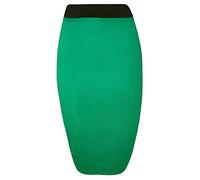 Womens Pencil Stretch Tube Wiggle Ladies Contrast Elasticated Waistband Fit Bodycon Plain Office Midi Skirt Plus Size Jade Green Size 16 - 18 (L/XL)