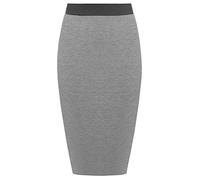 Womens Pencil Stretch Tube Wiggle Ladies Contrast Elasticated Waistband Fit Bodycon Plain Office Midi Skirt Dark Grey Size 20 - 22 (XXL)