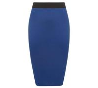 Womens Pencil Stretch Tube Wiggle Ladies Contrast Elasticated Waistband Fit Bodycon Plain Office Midi Skirt Royal Blue Size 8 - 10 (S/M)