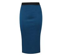 Womens Pencil Stretch Tube Wiggle Ladies Contrast Elasticated Waistband Fit Bodycon Plain Office Midi Skirt Teal Size 16 - 18 (L/XL)