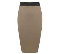 Womens Pencil Stretch Tube Wiggle Ladies Contrast Elasticated Waistband Fit Bodycon Plain Office Midi Skirt Plus Size Mocha Size 16 - 18 (L/XL)