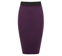 Womens Pencil Stretch Tube Wiggle Ladies Contrast Elasticated Waistband Fit Bodycon Plain Office Midi Skirt Purple Size 16 - 18 (L/XL)