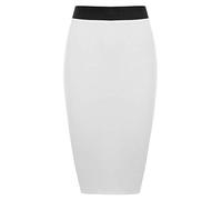Womens Pencil Stretch Tube Wiggle Ladies Contrast Elasticated Waistband Fit Bodycon Plain Office Midi Skirt White Size 20 - 22 (XXL)