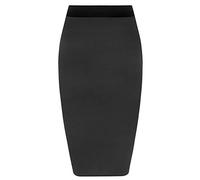 Womens Pencil Stretch Tube Wiggle Ladies Contrast Elasticated Waistband Fit Bodycon Plain Office Midi Skirt Black Size 16 - 18 (L/XL)