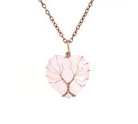 Women'S Pendants,Rose Quartz Gemstone Copper Wire Wrapped Tree Of Life Heart Pendant Necklace Reiki Healing Crystal Quartz Necklace Amulet Gemstone Pendant Jewellery For Women Gifts