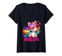 Womens Penelope Personalized Name Colorful Unicorn Women Girls V-Neck T-Shirt