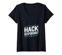 Womens Penetration Testing "HACK RESPONSIBLY" Cyber Security V-Neck T-Shirt