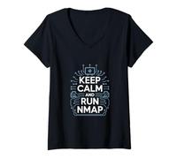 Womens Penetration Testing "KEEP CALM AND RUN NMAP" Hacker Culture V-Neck T-Shirt