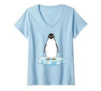 Womens Penguin Cartoon on Ice Platform V-Neck T-Shirt