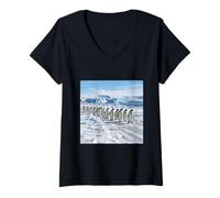 Women's Penguin Colony Walking Ice Antarctic Wildlife Scene V-Neck T-Shirt