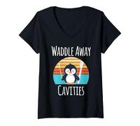 Women's Penguin Dentist Waddle Away Cavities Fun Doctor V-Neck T-Shirt