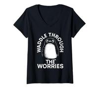 Womens Penguin Design for Overthinkers and Anxious Minds V-Neck T-Shirt