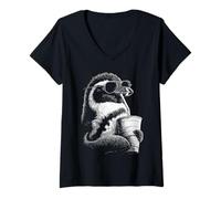 Women's Penguin Drinking Iced Coffee Funny Animal Meme y2k Grunge V-Neck T-Shirt