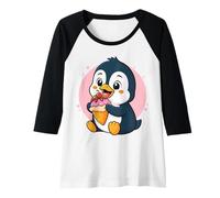 Womens Penguin Eating Ice Cream Graphic Boys Girls Penguin Lover Raglan Baseball Tee