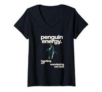 Women's Penguin Energy Wandering Not Lost Meme V-Neck T-Shirt