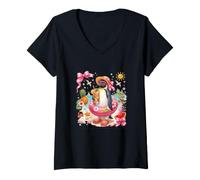 Women's Penguin Floral Costume On Beach Matching Summer Vacation V-Neck T-Shirt