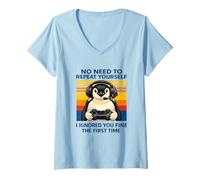 Women's Penguin Gamer I Ignored You Fine The First Time Retro V-Neck T-Shirt