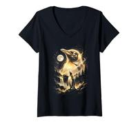 Women's Penguin Howling At The Moon Meme V-Neck T-Shirt