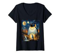 Women's Penguin Howling to The Moon V-Neck T-Shirt