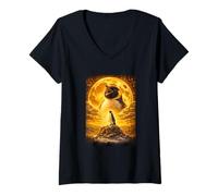 Women's Penguin Howling to The Moon Vintage Funny Penguin Graphic V-Neck T-Shirt