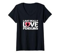 Women's Penguin I Just Really Love Penguins V-Neck T-Shirt