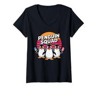 Womens Penguin Squad Funny Patriotic And Summer Retro Animals V-Neck T-Shirt