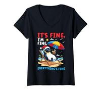 Women's Penguin Summer Christmas Its Fine Im Fine Everythings Fine V-Neck T-Shirt