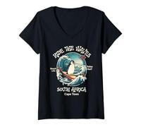 Womens Penguin Surfing Waves South Africa Cape Cod Surfs Up Fun V-Neck T-Shirt