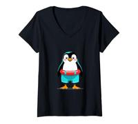 Women's Penguin with Float Ring Summer Design V-Neck T-Shirt