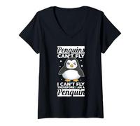 Women's Penguins Can't Fly I Can't Fly Therefore I Am A Penguin V-Neck T-Shirt