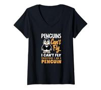Women's Penguins Can't Fly I Can't Fly Therefore I Am A Penguin V-Neck T-Shirt