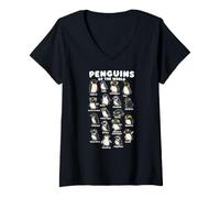 Women's Penguins of The World Bird Chart Emperor King Rockhopper V-Neck T-Shirt