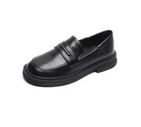 Womens Penny Loafers Girls Flat School Shoes Ladies Platform Super Soft Comfort PU Leather Work Oxford Shoes Size 2-8 UK (5.5,Black)