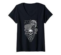 Womens Pentagram Crow Rose Moon Mystical Occult Artwork V-Neck T-Shirt
