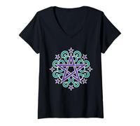 Women's Pentagram Mandala Celtic Swirl Wiccan Pagan V-Neck T-Shirt