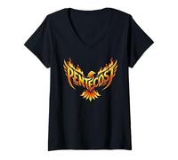 Women's Pentecost Fire Dove Design Spiritual Faith Graphic Tee V-Neck T-Shirt
