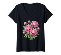 Women's Peonies Summer Spring V-Neck T-Shirt