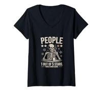 Women's People 1 Out of 5 Stars Would Avoid Again Skeleton V-Neck T-Shirt