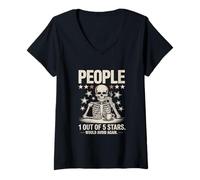 Women's People 1 Out of 5 Stars Would Avoid Again Skeleton V-Neck T-Shirt