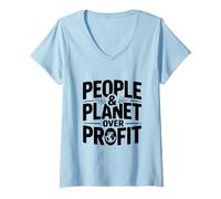 Women's People and Planet Over Profit Eco-Friendly Statement V-Neck T-Shirt