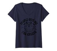 Womens People Give Me The Creeps Funny Ghost V-Neck T-Shirt