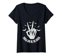 Womens People Give Me The Creeps Funny Skeleton Halloween V-Neck T-Shirt