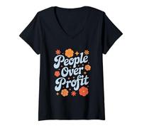 Women's People Over Profit Kindness Empathy Social Conscience V-Neck T-Shirt