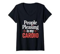 Womens People Pleasing Is My Cardio Funny Heartbeat V-Neck T-Shirt
