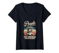 Women's People Total Nightmare Would Not Recommend Cat V-Neck T-Shirt