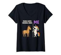 Womens People with Original Knees and Me Unicorn Horse V-Neck T-Shirt