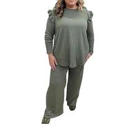 Womens Peplum Frill Ribbed Tracksuit Ladies Long Sleeve Round Neck Soft & Cozy Top Oversized Ribbed Lounge Wear Wide Flared Trouser Casual Wear Winter Wear Warm Fancy Party Co-Ord Set Plus Size