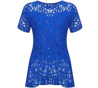 Women's Peplum Frill Style Floral Lace Diamante Sequin Short Sleeve Top Scoop Neck Shirt Ladies Fancy Dress Party Peplum Frill Regular Fit Vest Plus Size Top Royal Blue UK 18