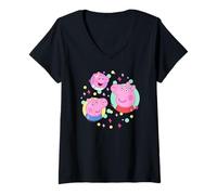 Womens Peppa Pig 20th Anniversary Colorful Siblings Portrait V-Neck T-Shirt