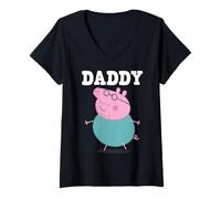 Women's Peppa Pig Father's Day Daddy Bold Text Portrait of Daddy Big V-Neck T-Shirt